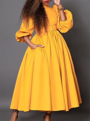 Women's Solid Color Half Sleeve High Neck Big Hem Maxi Dress