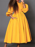 Women's Solid Color Half Sleeve High Neck Big Hem Maxi Dress