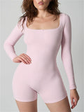 Women's Coquette Lace Square Neck Long Sleeve Romper Jumpsuit