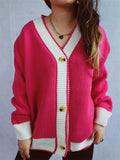 Women's Contrast Color Loose Single Breasted Cardigan Sweaters