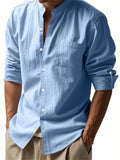 Men's Causal Linen Solid Color Pocket Long Sleeve Shirts