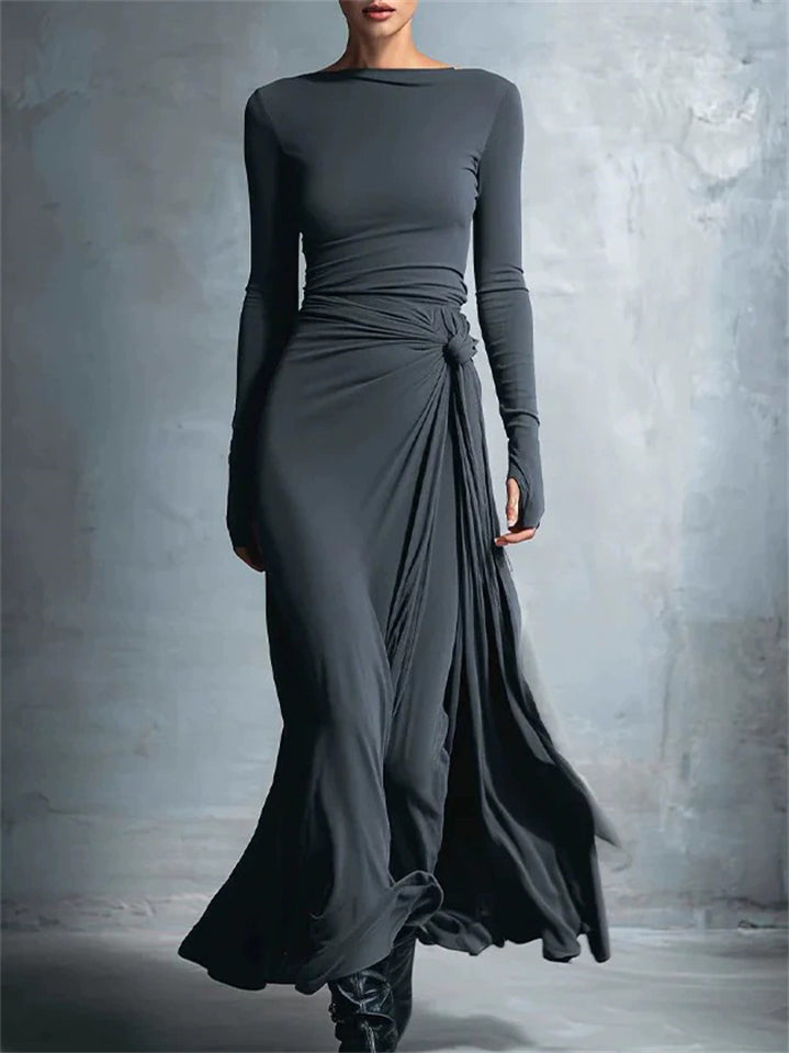 ‌Autumn Elegant Slim Fit Pleated Long Sleeve Maxi Dress for Women‌