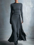 ‌Autumn Elegant Slim Fit Pleated Long Sleeve Maxi Dress for Women‌