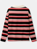 Women's Striped Rugby Shirt Long Sleeve Oversized Polo Top