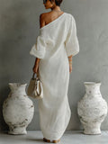 Women's Chic Elegant Off Shoulder Maxi Dress with Bubble Sleeve