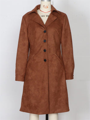 Women's Autumn Vintage Faux Suede Single Breasted Lapel Midi Coats