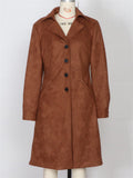Women's Autumn Vintage Faux Suede Single Breasted Lapel Midi Coats