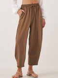 Women's Summer Solid Color Elastic Waist Casual Cropped Pants