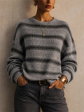 Women Oversized Ombre Striped Knit Pullover Sweater