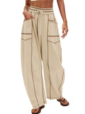 Women's Autumn Trendy Contrast Trim Drawstring Scimitar Pants
