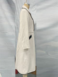 Women's Trendy White Contrast Trim Lapel  Single Breasted Long Suit Coat