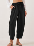 Women's Casual Summer Pleated Mid-waist Drawstring Cropped Pants