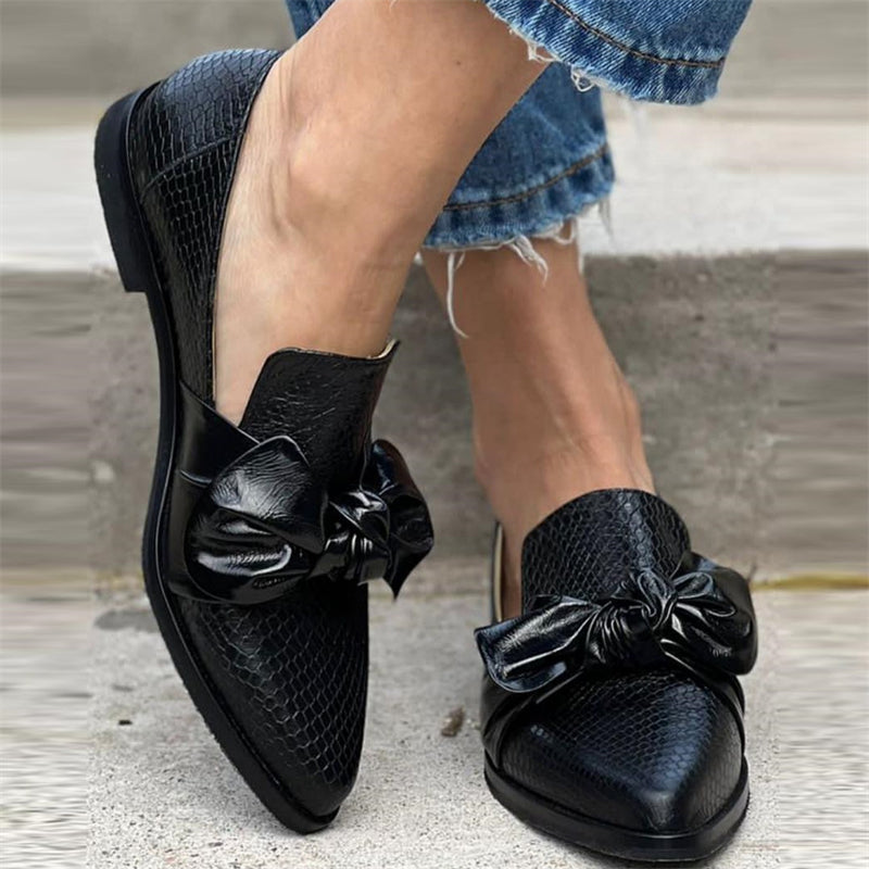 Women's Spring Black PU Leather Pointed Toe Flat Loafers