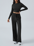 Women's 2Pcs Y2K Style Solid Color Sporty Long Sleeve Top & Pants Set