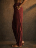 Women High Waist Elastic Casual Summer Wide Leg Pants