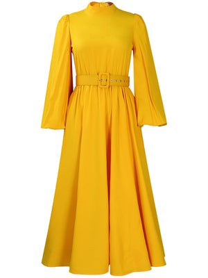 Women's Solid Color Half Sleeve High Neck Big Hem Maxi Dress