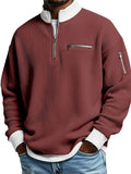 Mens Waffle Knit Quarter Zip Multi Zipper Pullover Sweatshirts