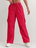 Women's Solid Color Quick-Dry Pockets Elastic Waist Cargo Pants