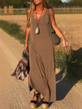 Women's Summer Solid Color V Neck Sleeveless Maxi Dress