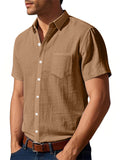 Men's Causal Linen Solid Color Pocket Short Sleeve Shirts