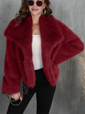 Women's Trendy Winter Solid Color Lapel Faux Fur Coats