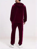 Men's Casual Plain Color Velvet Hoodie Joggers Set with Pockets