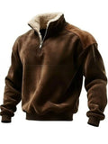 Men's Winter Patchwork Stand Collar Fleece Lined Zipper Sweatshirts