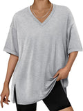Women's Trendy Summer Solid Color Pullover Split Hem Shirts