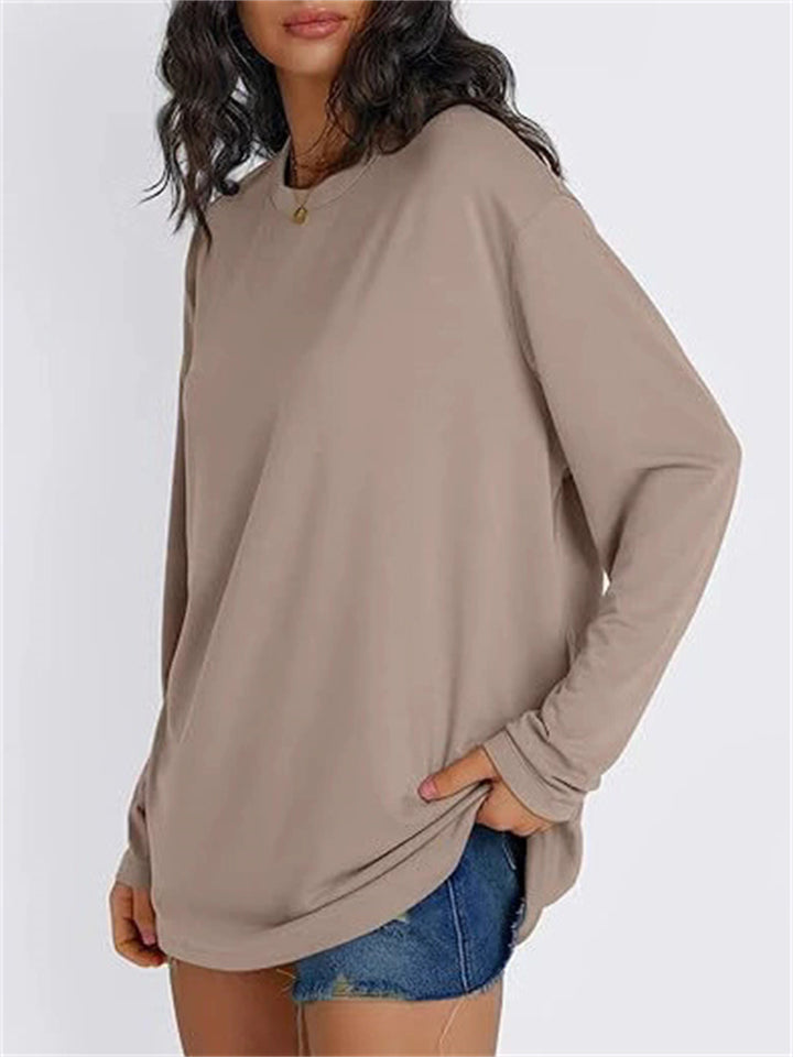 Women's Autumn Oversize Solid Color Round Neck Long Sleeve Shirts