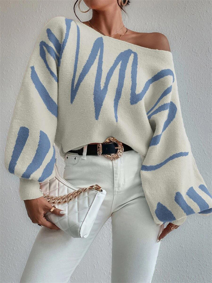 Women's Contrast Color Oversized Puff Long Sleeve Sweater