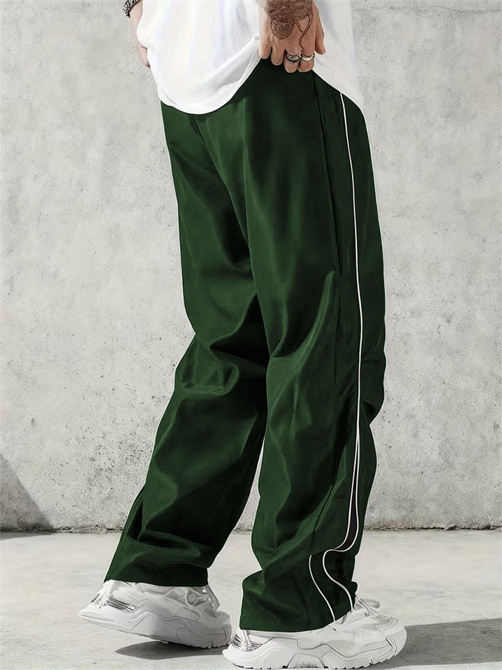 Mens Casual Streetwear Wide Leg White Side Stripe Letters Track Pants