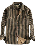 Men's Retro Cotton Long Sleeve Stripe Lapel Cargo Shirts