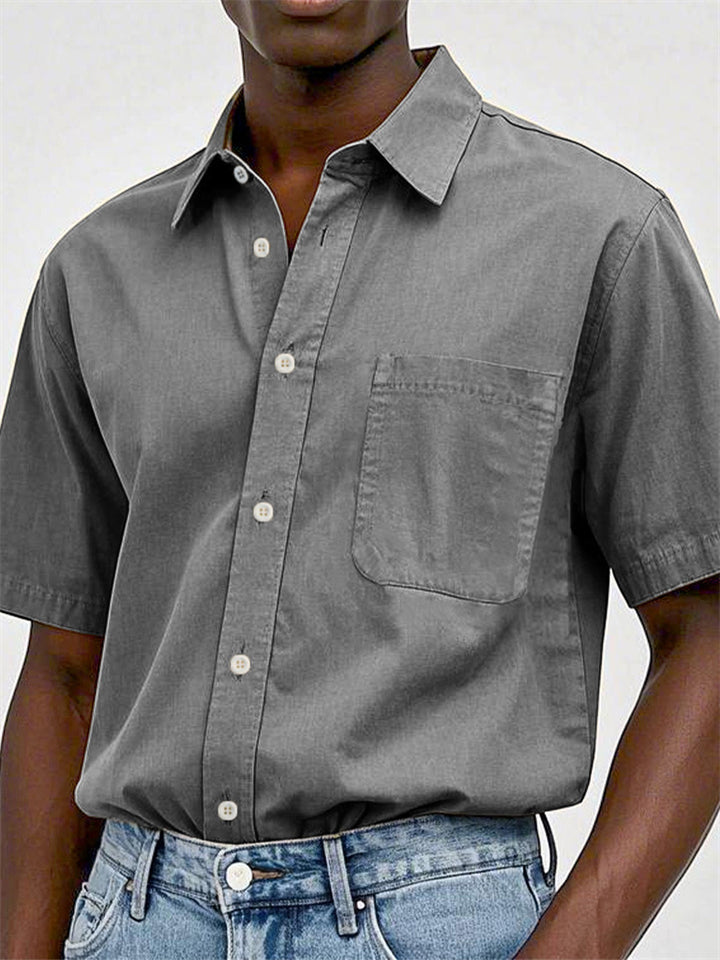 Men's Casual Short Sleeve Button Up Lapel Solid Color Shirts