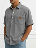 Men's Summer Comfy Corduroy Short Sleeve Button Down Shirts