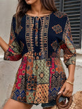 Women's Summer Holiday Style Contrast Color Printed Half Sleeve Shirt
