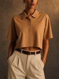 Women Short Sleeve Cropped Polo Shirt Casual Top