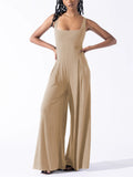 Elegant Square Neck Sleeveless Wide Leg Jumpsuit for Women