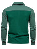 Men's Splicing Contrast Color Long Sleeved Polo Shirt
