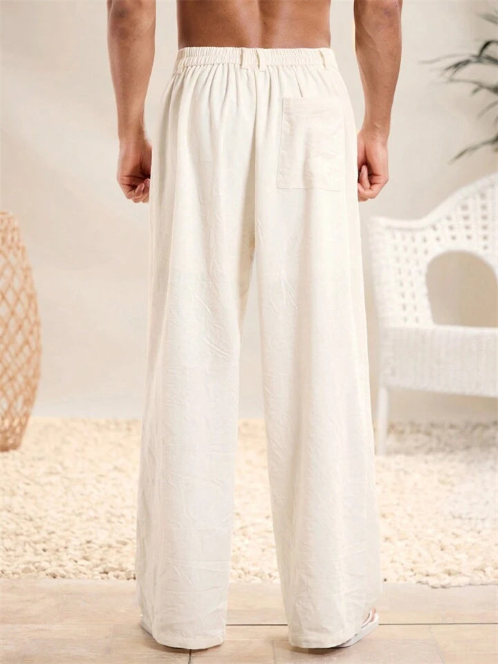 Men's Solid Color Casual Mid-Rise Wide Leg Straight Trousers