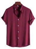 Comfy Natural Slub Cotton Upright Collar Short Sleeve Male Shirt