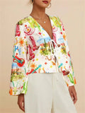 Women's Summer Holiday Style Print Beach Flared Sleeves Shirts