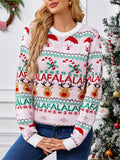 Women's Pink Sweet Style Jacquard Round Neck Long Sleeve Christmas Sweaters