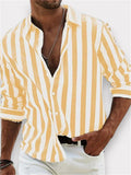 Men's Autumn Casual Striped Button Up Lapel Long Sleeve Shirts