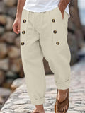 Men's Casual Cotton Solid Color Pockets Straight Pants