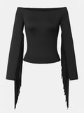 ‌Retro Western Style Fitted Off Shoulder Fringe Top for Women‌