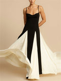 Female's Elegant Black White Contrast Color Spaghetti Strap Dress