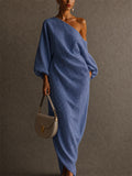 Women's Chic Elegant One Shoulder Maxi Dress with Bubble Sleeve