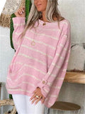 Women's Loose Fit Pullover Long Sleeve Striped Sweater Tops