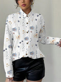 Women's Trendy Elegant Printed Lapel Long Sleeve Blouses