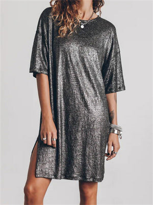 Women's Summer Black Sexy Trendy Solid Side Split Dress